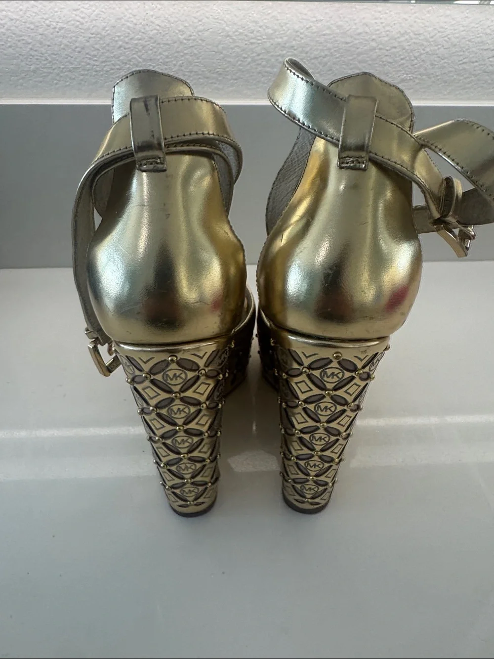 Michael Kors Metallic Gold Strappy Platform Sandals